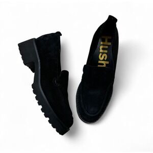 Hush Puppies Lucy Loafer‎ Black Suede Leather Chunky Shoes Women's 6.5 M